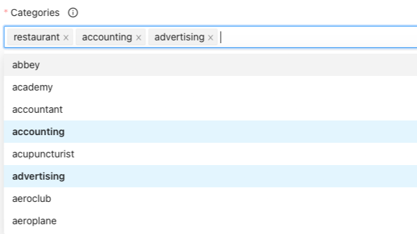 Thousands of business categories